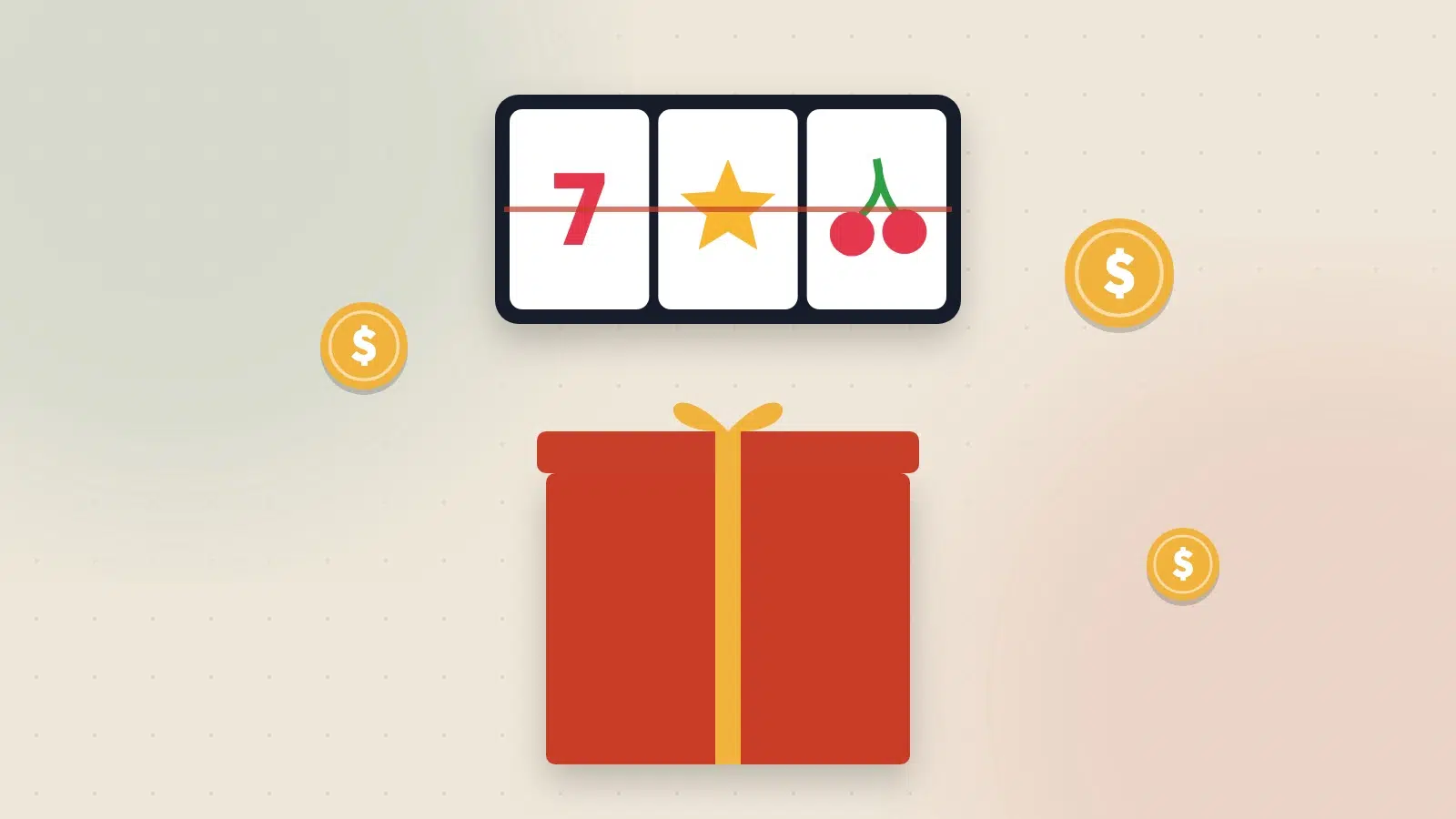 Gift box with slot reel symbols for a small-deposit bonus